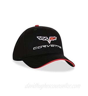 Health mall Hat Embroidered Logo Sports Baseball Cap Fit for C6 with Sporty Red Trim Motor Hat Baseball Hat  Black  Medium