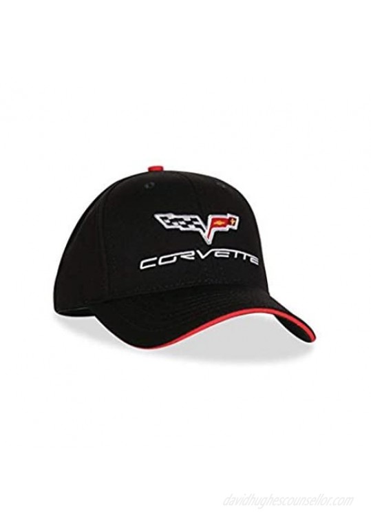 Health mall Hat Embroidered Logo Sports Baseball Cap Fit for C6 with Sporty Red Trim Motor Hat Baseball Hat  Black  Medium
