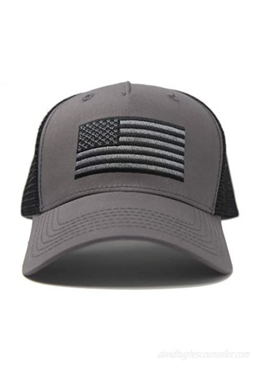 International Tie Black and Grey American USA Flag Patriotic Trucker Baseball Snapback Hat