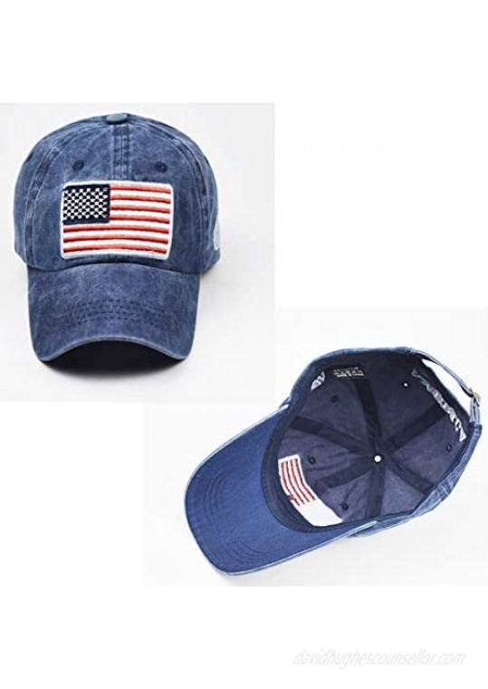 IZUS Washed Baseball-Hats American-Flag Distressed - 100% Distressed Cotton Dad Hat Embroiderred for Unisex