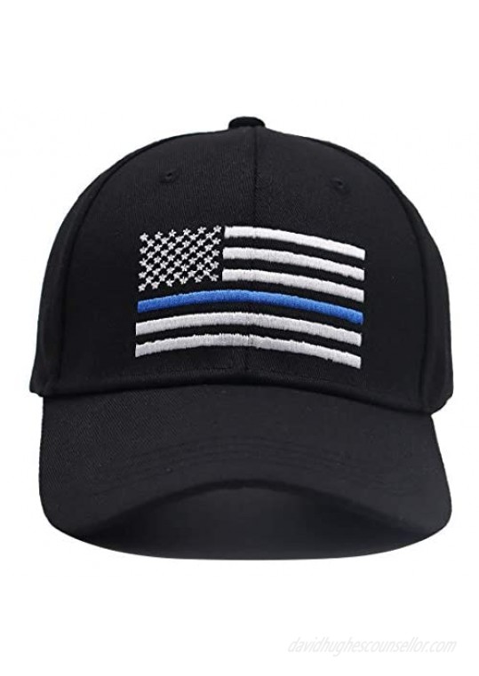MANMESH HATT Embroidered USA American Flag Hat Thin Blue Line Washed Cotton Adjustable Baseball Cap