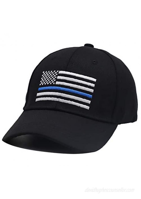 MANMESH HATT Embroidered USA American Flag Hat  Thin Blue Line Washed Cotton Adjustable Baseball Cap