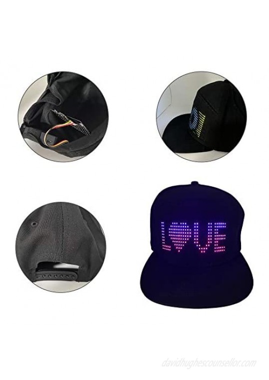 Multi-Language Bluetooth LED Smart Cap Customized Bluetooth Hat Mobile APP Control Editing LED Display Hat Led Lamp Word (Text Music Image Drawing) for Party Club Christmas Halloween Black