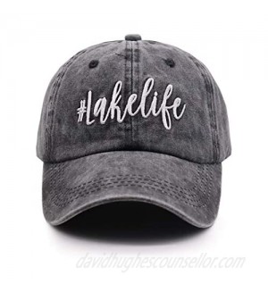OASCUVER Printed Lake Life Hat Distressed Cotton Adjustable Beach Life Unisex Baseball Cap