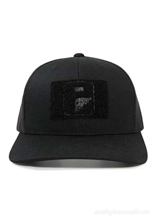Pull Patch Tactical Hat | Authentic Snapback Curved Bill Trucker Cap | 2x3 in Hook and Loop Surface to Attach Morale Patches | 6 Panel | Black | Free US Flag Patch Included