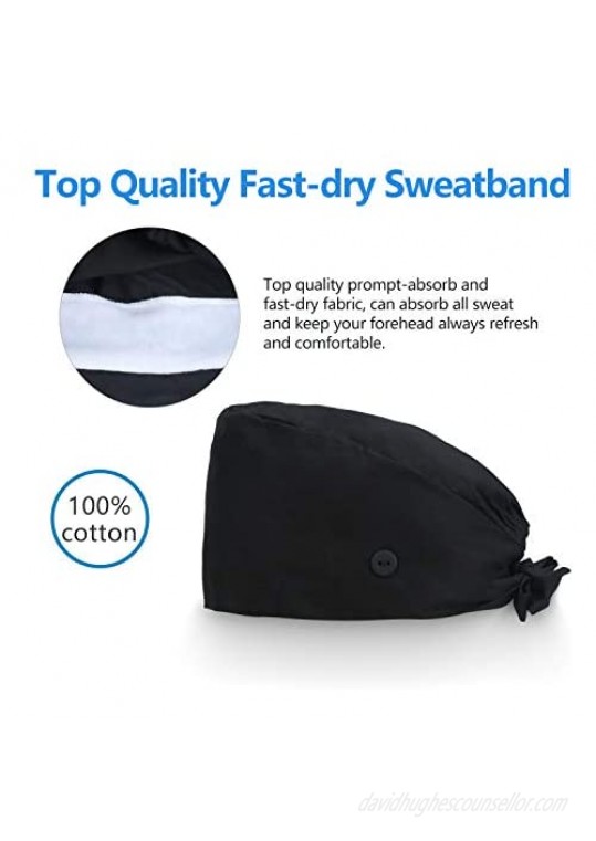 QBA Adjustable Working Cap with Button Cotton Working Hat Sweatband Elastic Bandage Tie Back Hats for Women & Men One Size