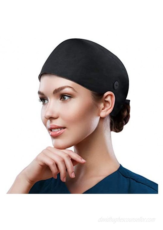 QBA Adjustable Working Cap with Button  Cotton Working Hat Sweatband  Elastic Bandage Tie Back Hats for Women & Men  One Size