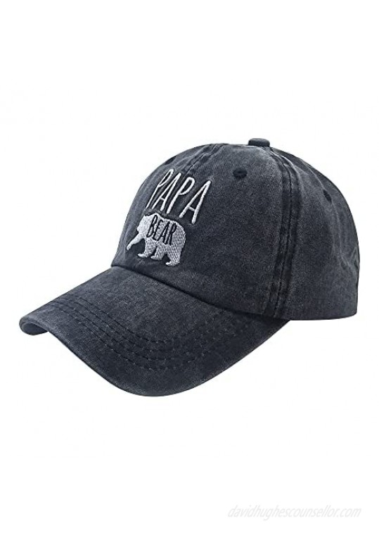 Waldeal Men's Papa Bear Embroidered Washed Denim Adjustable Baseball Cap Dad Hat