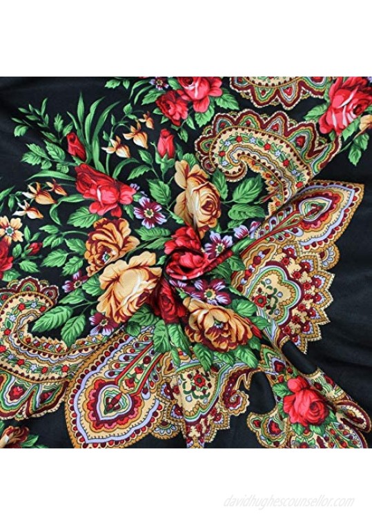 6363Oversized Traditional Ukrainian Scarf Wrap Tassel Fringes Floral Shawl