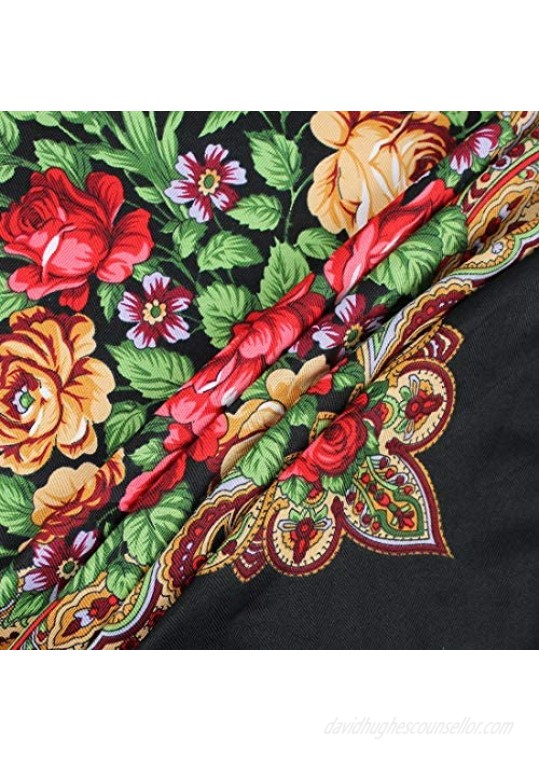 6363Oversized Traditional Ukrainian Scarf Wrap Tassel Fringes Floral Shawl