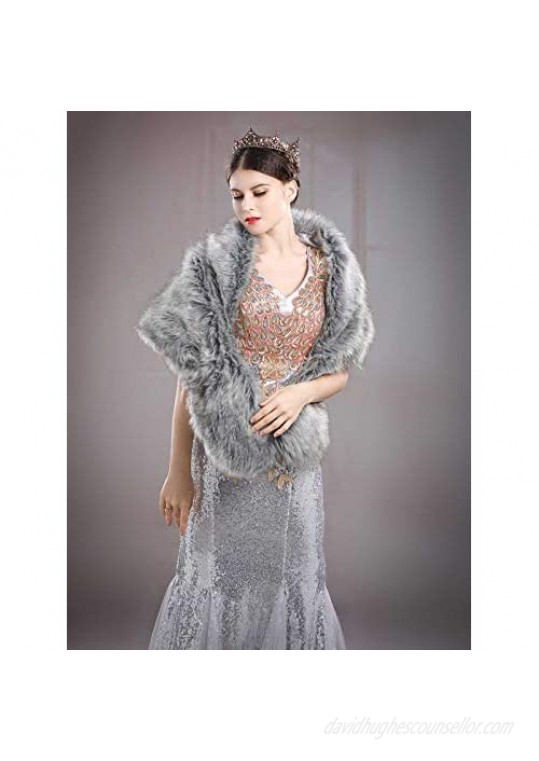Aukmla Wedding Faux Fur Shawls and Wraps Bride Bridesmaids Fur Stoles Winter Cover Up Bridal Fur Scarfs for Women and Girls