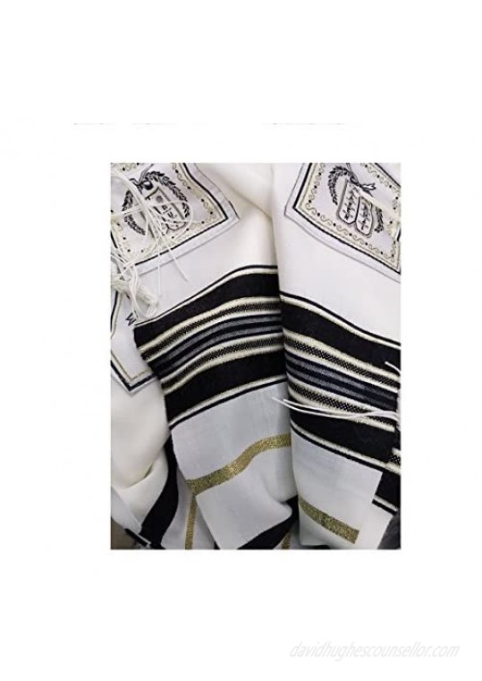 Black & Gold 100% Wool Kosher Tallit Prayer Shawl Made by Mishcan Hathelet