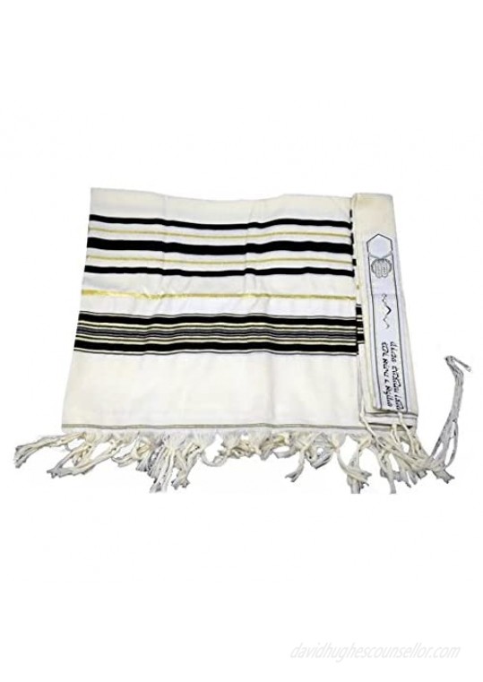 Black & Gold 100% Wool Kosher Tallit Prayer Shawl Made by Mishcan Hathelet