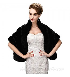 CHITONE Women's Black Faux Fur Wrap Cape Stole Shawl Shrug for Wedding/Party/Show