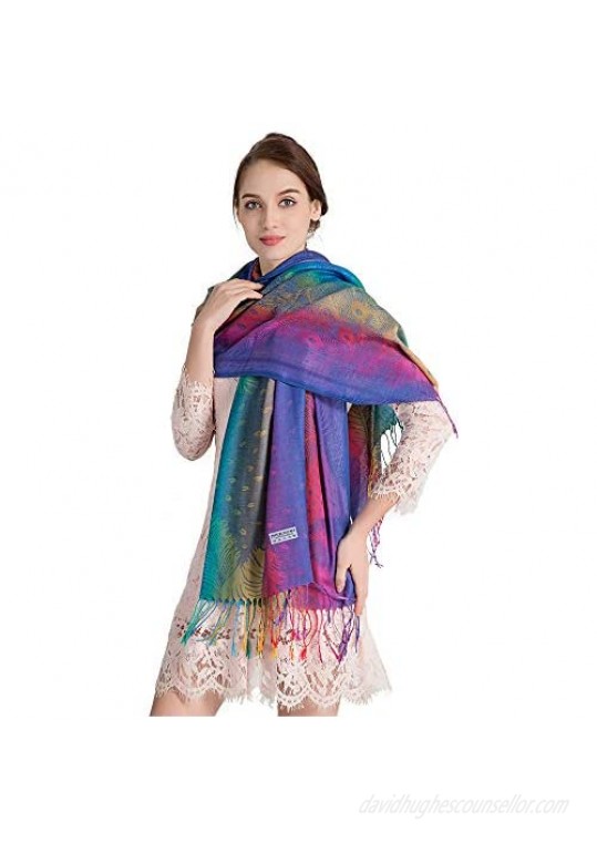 Colorful flowers Jacquard cotton pashmina Women Wrap Shawl tassels Scarves