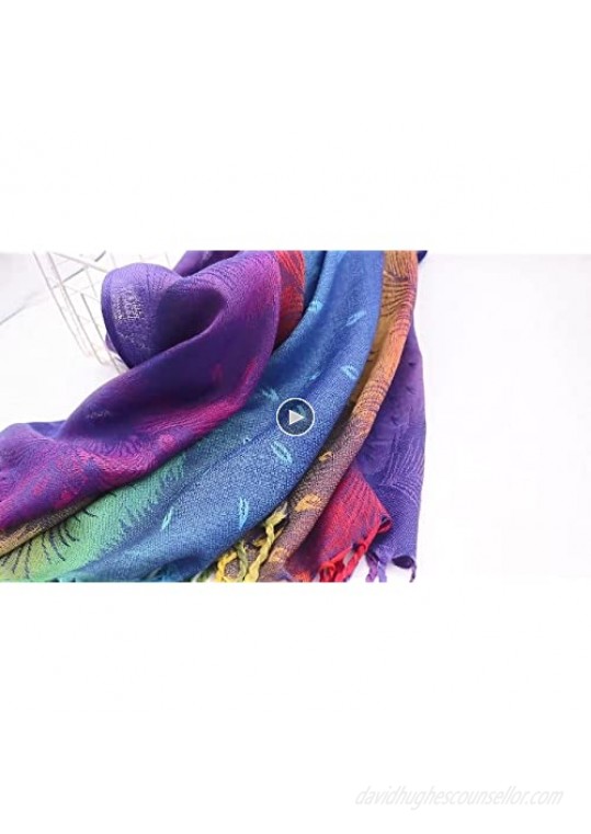 Colorful flowers Jacquard cotton pashmina Women Wrap Shawl tassels Scarves