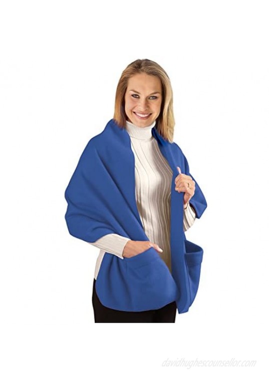 Cozy Fleece Wrap Shawl with Large Front Pockets - Keeps Hands and Shoulders Warm During Cold Winter Season