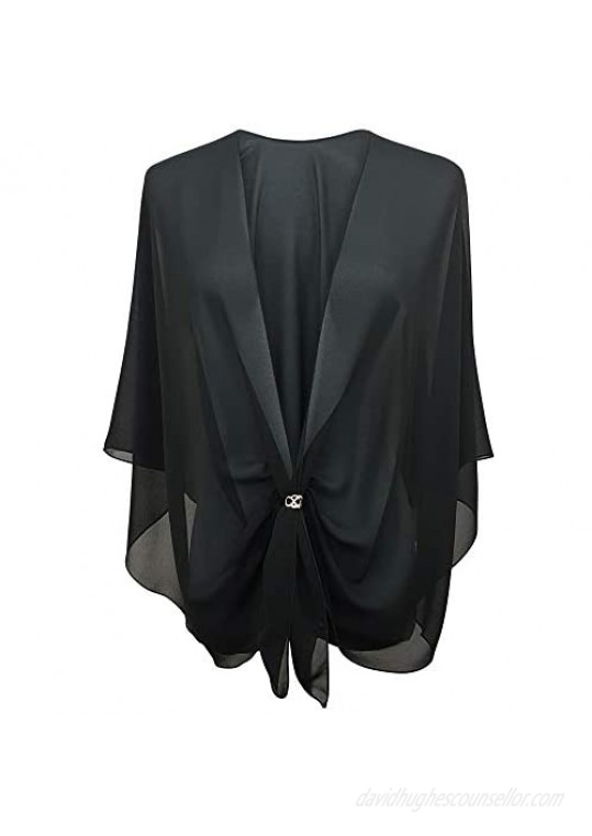 eXcaped Womens Evening Dress Shawl Wrap and Scarf Ring Set - Sheer Chiffon Cape