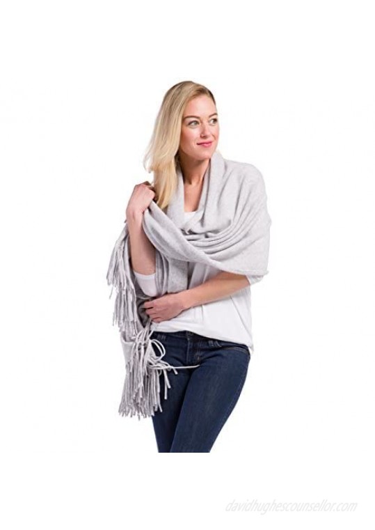 Fishers Finery Women's 100% Cashmere Knit Shawl Wrap with Fringe | Oversized