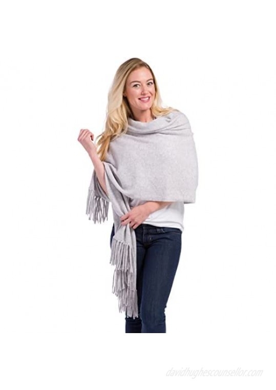 Fishers Finery Women's 100% Cashmere Knit Shawl Wrap with Fringe | Oversized