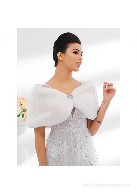 Jakawin Women’s Faux Rabbit Fur Wraps and Shawls Bride Wedding Fur Stole Bridal Fur Shrug for Women and Girls