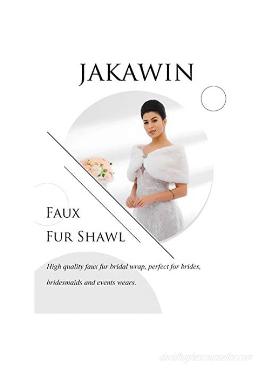Jakawin Women’s Faux Rabbit Fur Wraps and Shawls Bride Wedding Fur Stole Bridal Fur Shrug for Women and Girls