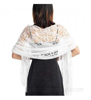 Ladiery Women's Floral Lace Scarf Shawl with Tassels  Soft Mesh Fringe Wraps for Wedding Evening Party Dresses