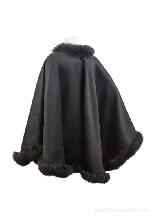 Rugged Andes Trading Company 100% Baby Alpaca Wool Cape with Fur Trim