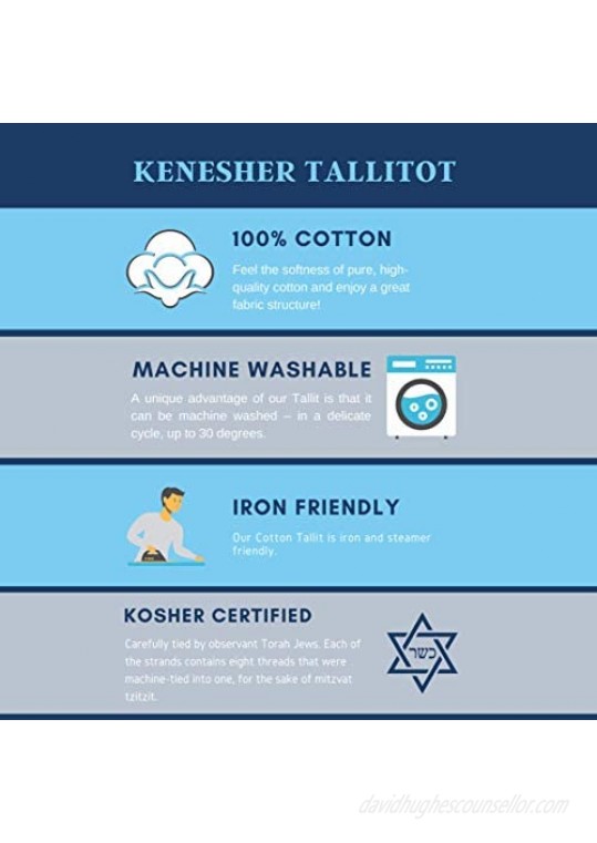 Tallit Prayer Shawl Cotton Kosher Tallit Gadol Tzitzit for Prayer Wash & Iron Gift Bar Mitzvah