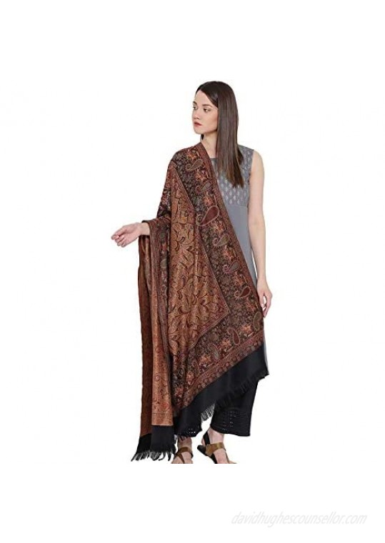 Weavers Villa Women's Pashmina Wool Blend Indian Handicraft Woven Shawls Scarf Wraps [Large Size: 40 X 80]