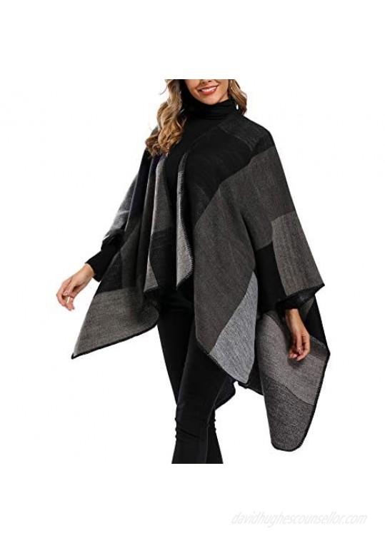 Women's Blanket Shawls Wraps Winter Open Front Poncho Cape Oversized Cardigan Sweater