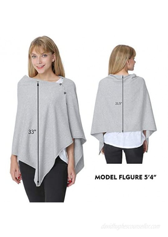 Womens Cashmere Versatile Button Poncho Sweater Lightweight Cape Wraps for Spring Summer Autumn