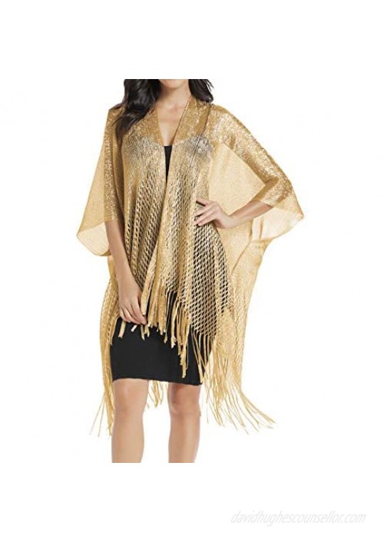 Womens Large Metallic Shawls and Wraps Kimono Cardigan