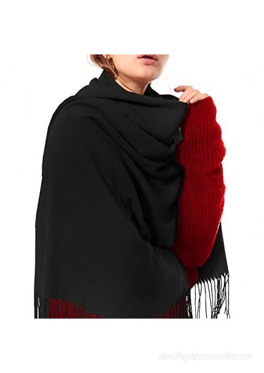 Womens Thick Soft Cashmere Wool Pashmina Shawl Wrap Scarf - OHAYOMI Warm Solid Color Stole