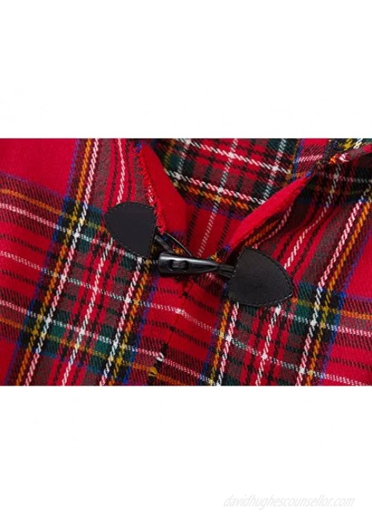 Women's Vintage Plaid Knitted Tassel Poncho Shawl Cape Button Cardigan