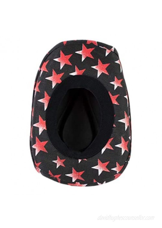 American Patriotic Western Black Straw Cowboy Hat Vintage Style Red & White Stars Shape-able Brim Flex Fit