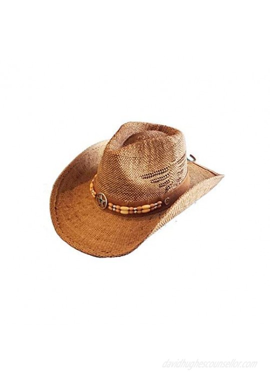 AS YOU WISH Men & Women's Straw Cowboy Cowgirl Hat Western Outback w/Wide Brim Straw Cowboy Hat