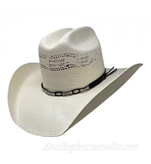 CHAPEAU TRIBE Bangora Straw Tan Western Cowboy Hat with Elastic Band  Ventilation  Alternating Silver Studded Concho  Large