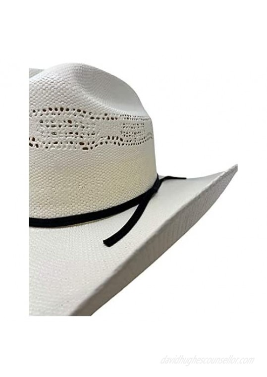 CHAPEAU TRIBE Bangora Straw Tan Western Cowboy Hat with Elastic Band Ventilation and Two Cord Hat Band Multiple Sizes