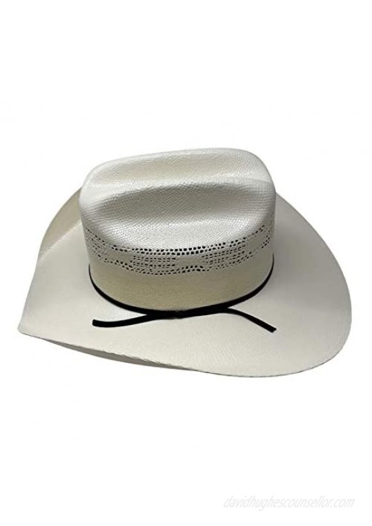 CHAPEAU TRIBE Bangora Straw Tan Western Cowboy Hat with Elastic Band Ventilation and Two Cord Hat Band Multiple Sizes