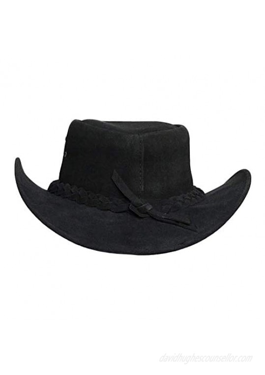 Cowboy hat for Men and Women Suede Leather Western Outback Outdoor Aussie Bush hat with Chin Strap