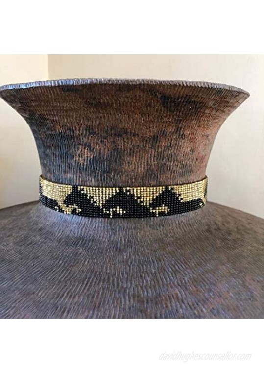 Hat Band Hatbands for Men and Women Horse Design Leather Straps Cowboy Beaded Bands Gold Black Handmade in Guatemala 7/8 Inches x 21 Inches