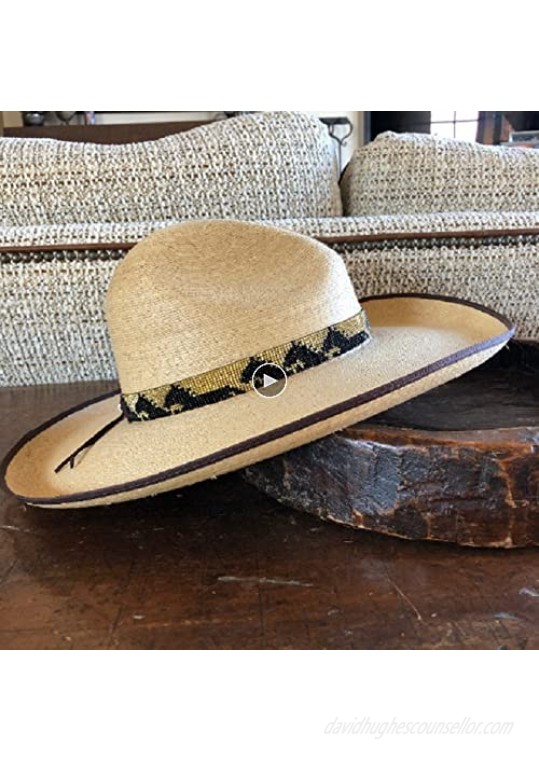 Hat Band Hatbands for Men and Women Horse Design Leather Straps Cowboy Beaded Bands Gold Black Handmade in Guatemala 7/8 Inches x 21 Inches
