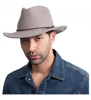 Jack&Arrow Cowboy Hat Men Wool Felt Grey Western Outback Gambler Wide Brim Genuine Leather Strap Adjustable Sizes-M