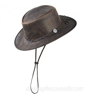 Mara Leather Western Style Distressed Brown HAT Cowboy Outback Real Leather