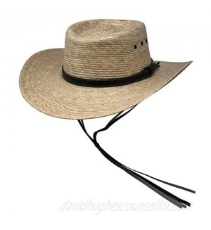Mens Natural Straw Wide Brim Sun Protection Western Cowboy Gambler Hat with Designer Silver Plate and