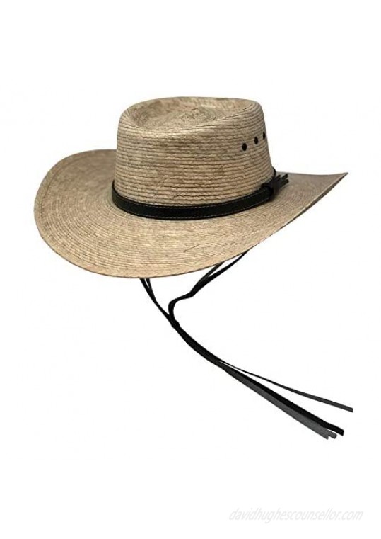 Mens Natural Straw Wide Brim Sun Protection Western Cowboy Gambler Hat with Designer Silver Plate and