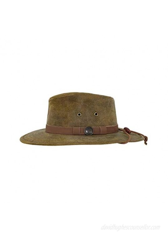 Outback Trading Men's 1356 Kodiak Water-Resistant UPF 50 Distressed Leather Western Hat with Adjustable Chin Cord