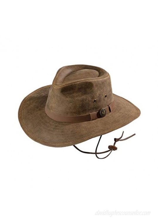 Outback Trading Men's 1356 Kodiak Water-Resistant UPF 50 Distressed Leather Western Hat with Adjustable Chin Cord