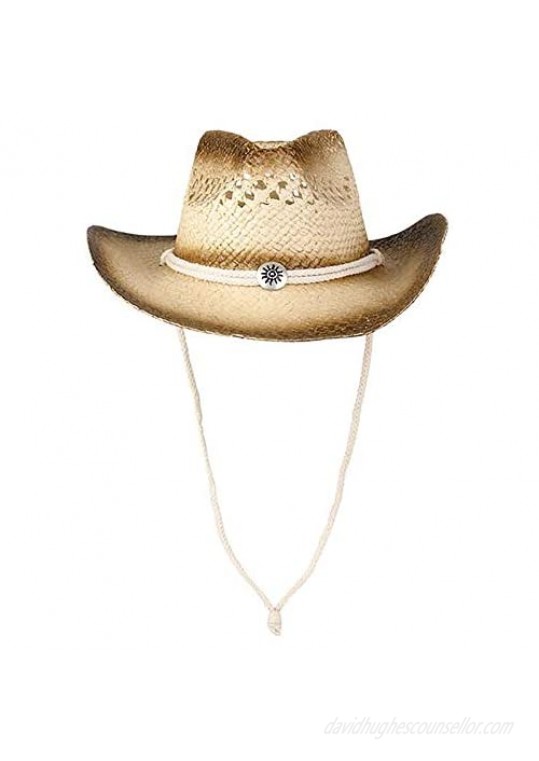 The Dreidel Company Cowboy Straw Hat Western Vented Tea Stained Straw Cowboy Hat 20 Adult Medium